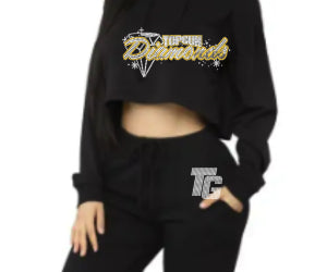 Crop Hoodie and Jogger set with Rhinestones